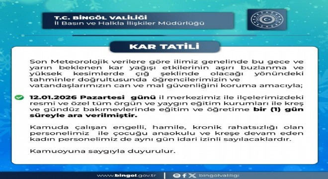 Bingöl de eğitime 1 gün ara